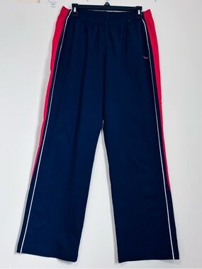Reebok Y2K Athletic straight leg pink striped sides pull on navy track pants M